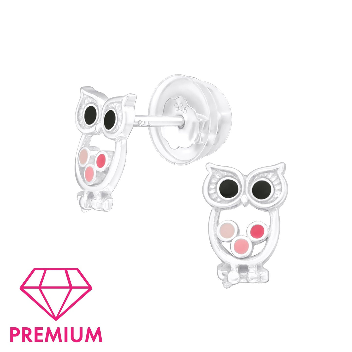925 Sterling Silver Owl Premium Earrings with Epoxy