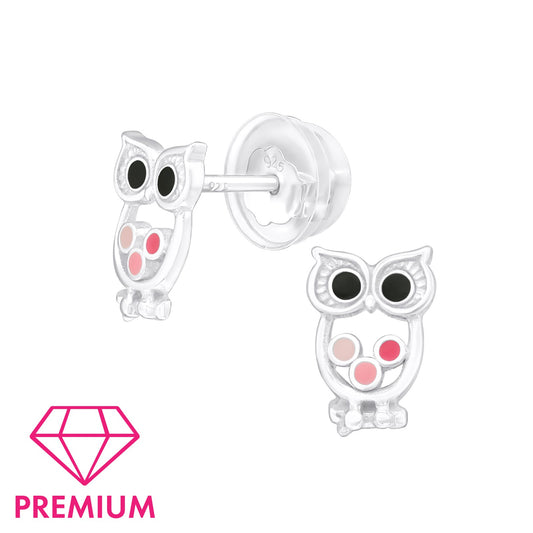 925 Sterling Silver Owl Premium Earrings with Epoxy
