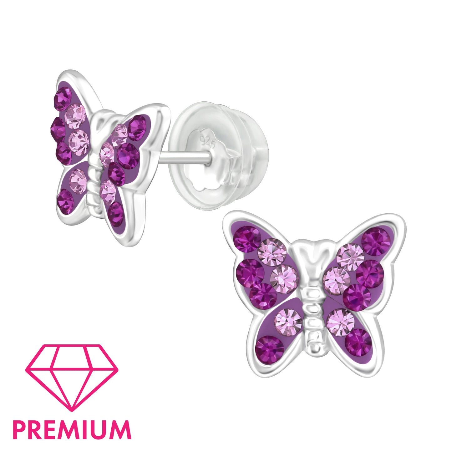 925 Sterling Silver Butterfly Premium Earrings with Crystal