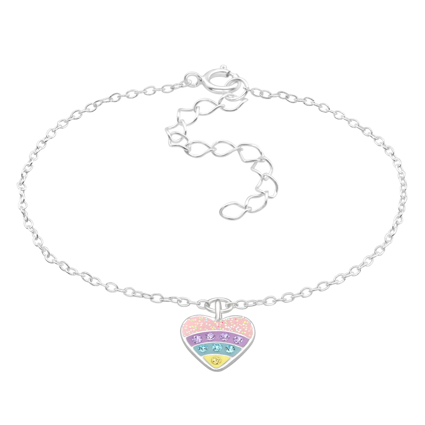 925 Sterling Silver Heart  Kids Bracelet with Crystal and Epoxy