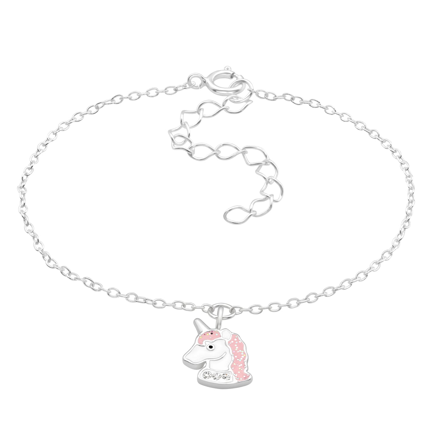 925 Sterling Silver Unicorn Kids Bracelet with Crystal and Epoxy