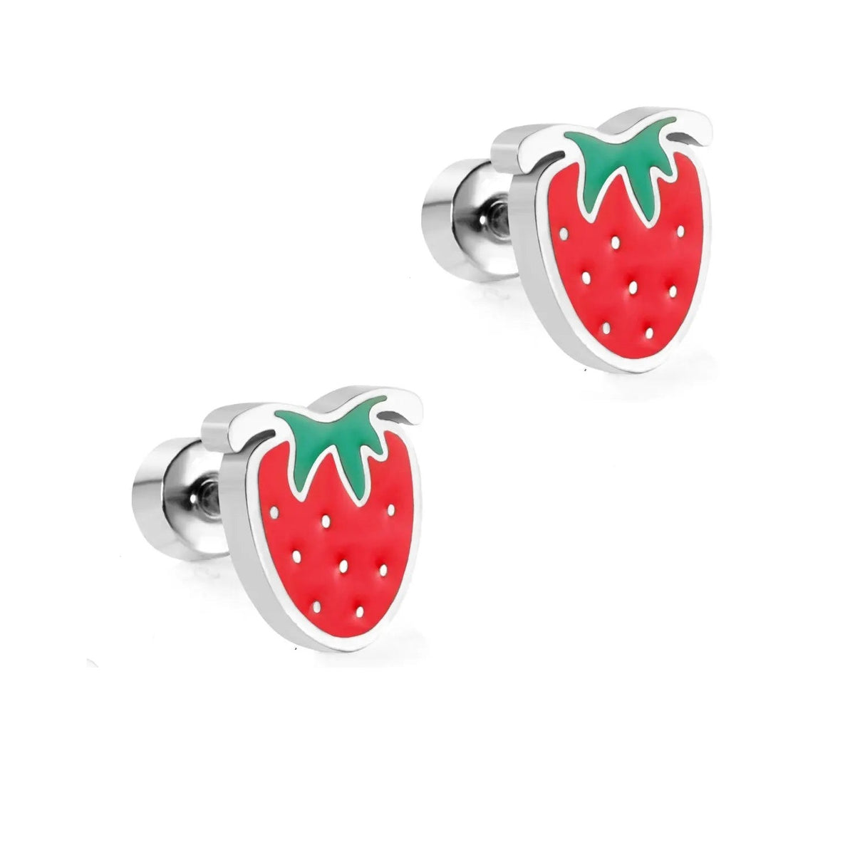Stainless Steel Strawberry Stud Earrings with Epoxy