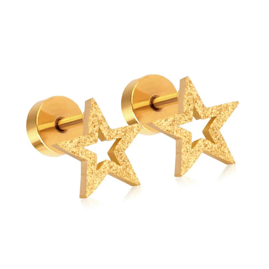Gold-Plated Stainless Steel Star Stud Earrings (Twist Back)