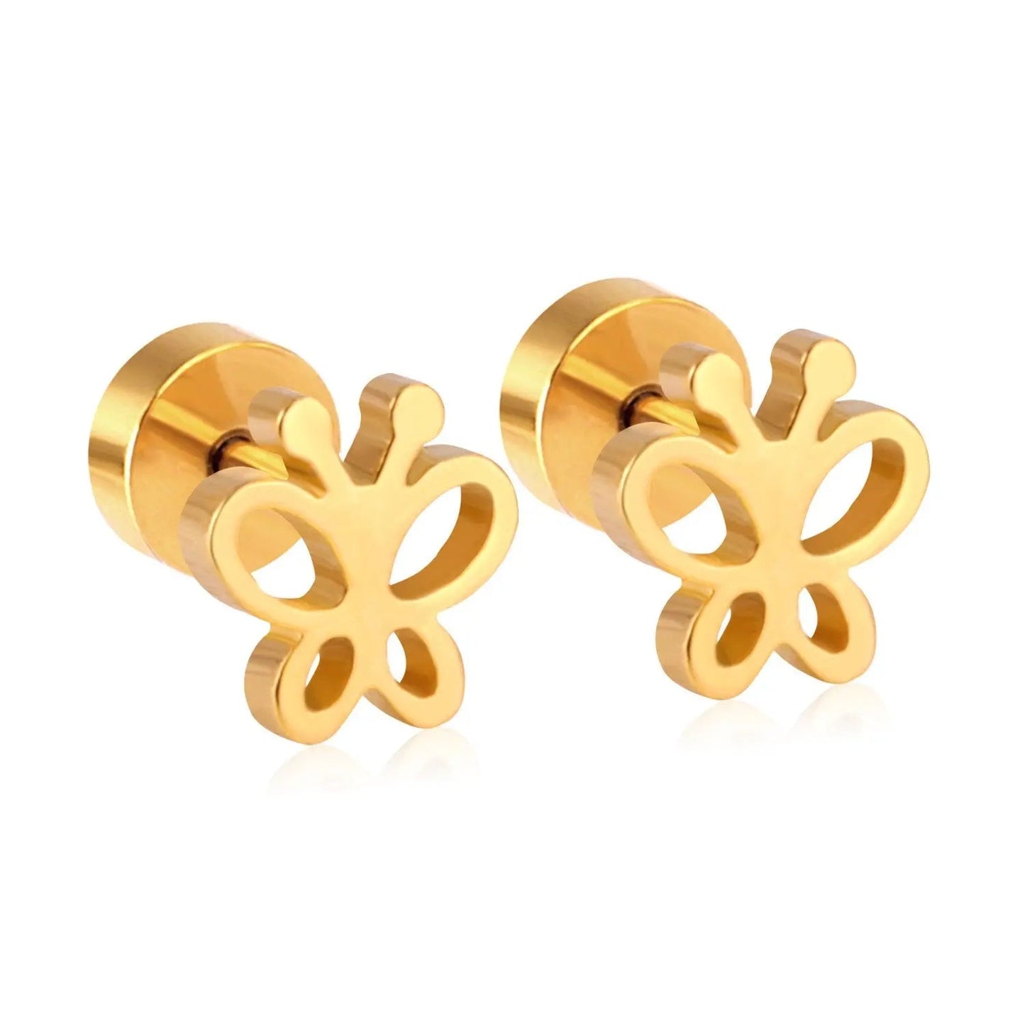 Gold-Plated Stainless Steel Butterfly Stud Earrings (Twist Back)