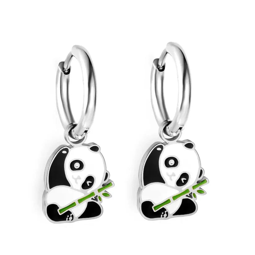 Stainless Steel Panda Hoop Earrings