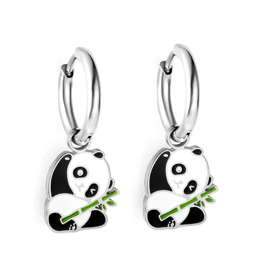 Stainless Steel Panda Hoop Earrings