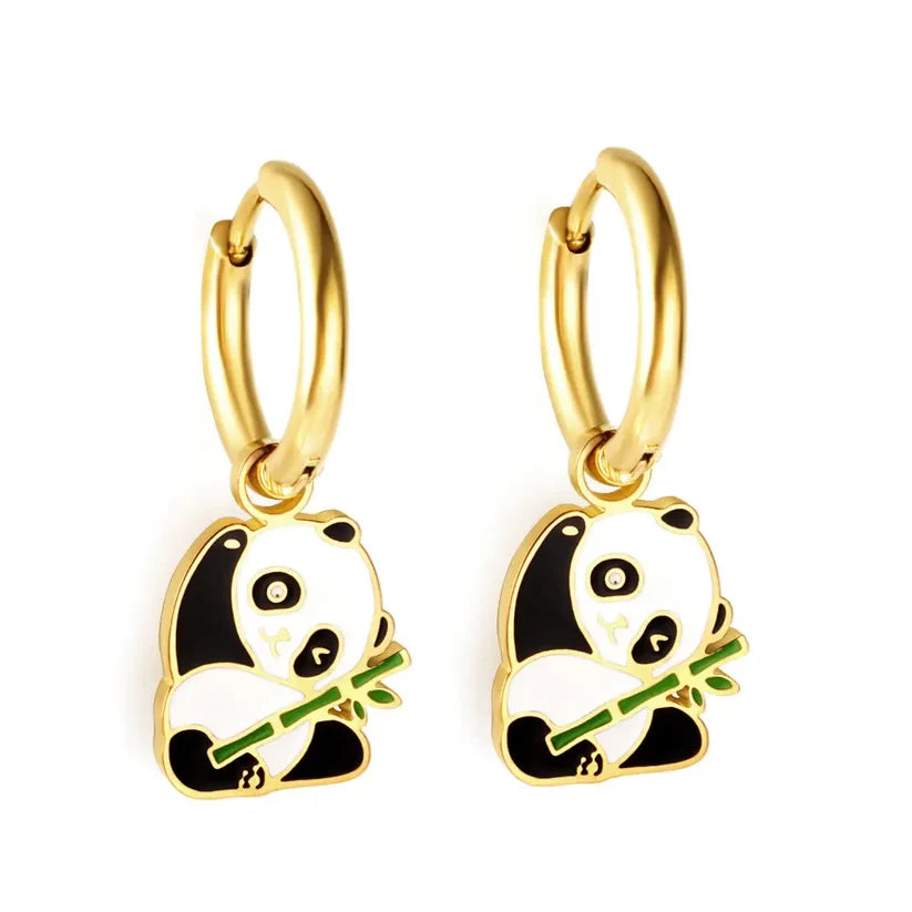 Gold-Plated Stainless Steel Panda Hoop Earrings