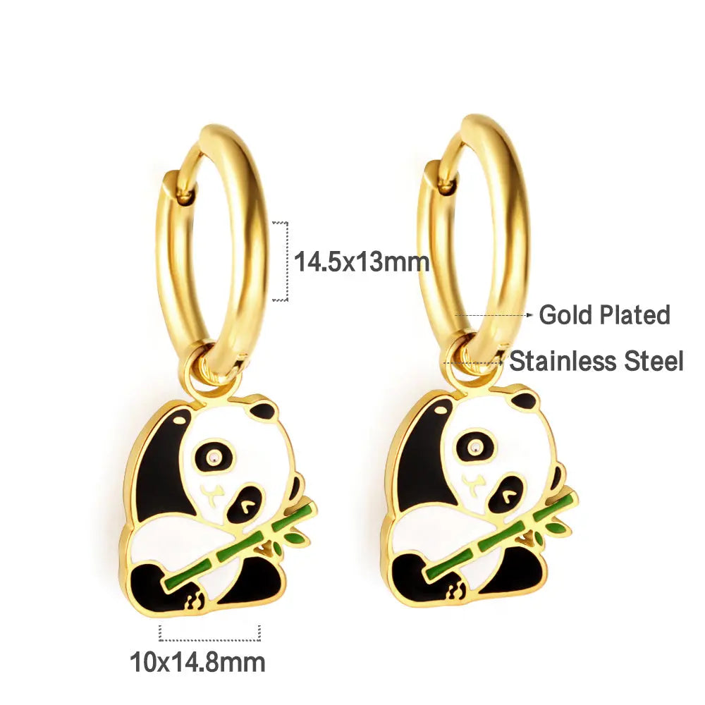 Gold-Plated Stainless Steel Panda Hoop Earrings