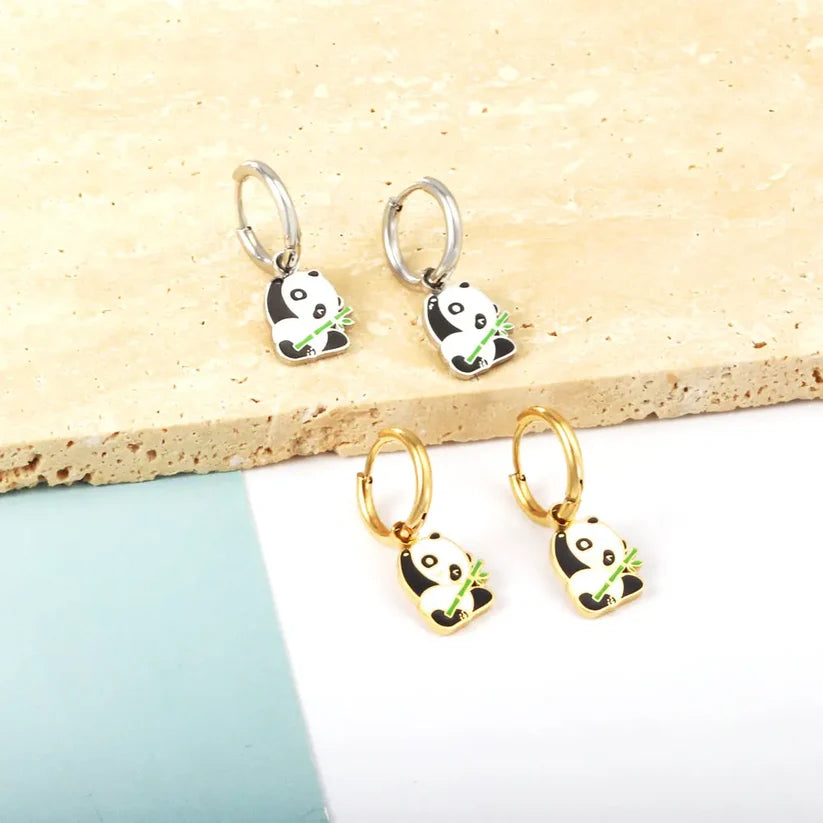 Stainless Steel Panda Hoop Earrings