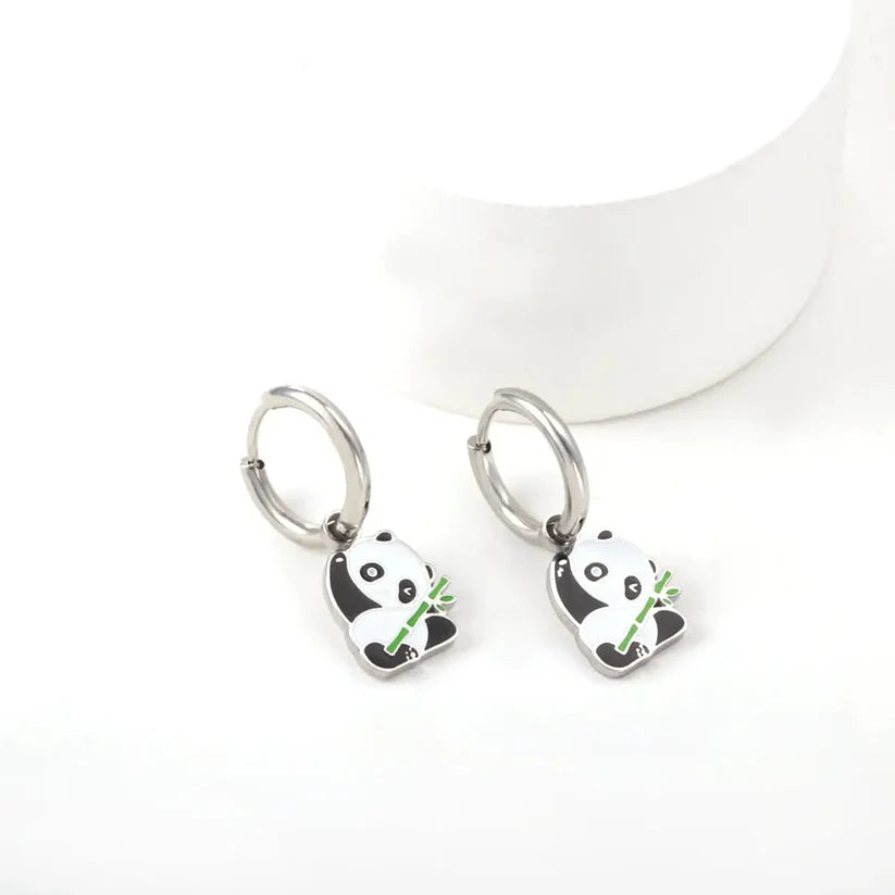 Stainless Steel Panda Hoop Earrings