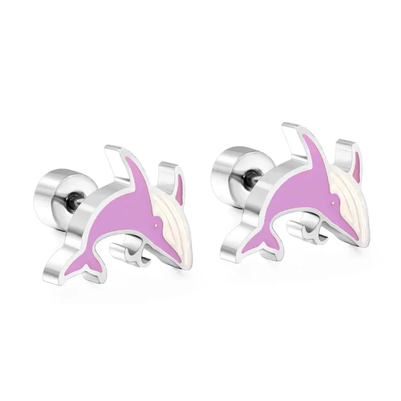 Stainless Steel Dolphin Stud Earrings with Epoxy