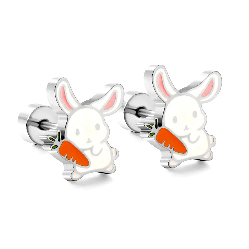 Stainless Steel Rabbit Stud Earrings with Epoxy (Twist Back)