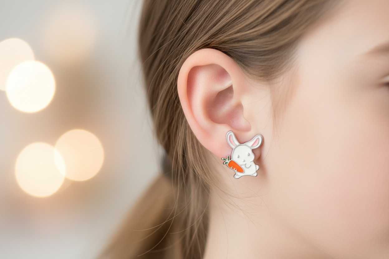 Stainless Steel Rabbit Stud Earrings with Epoxy (Twist Back)