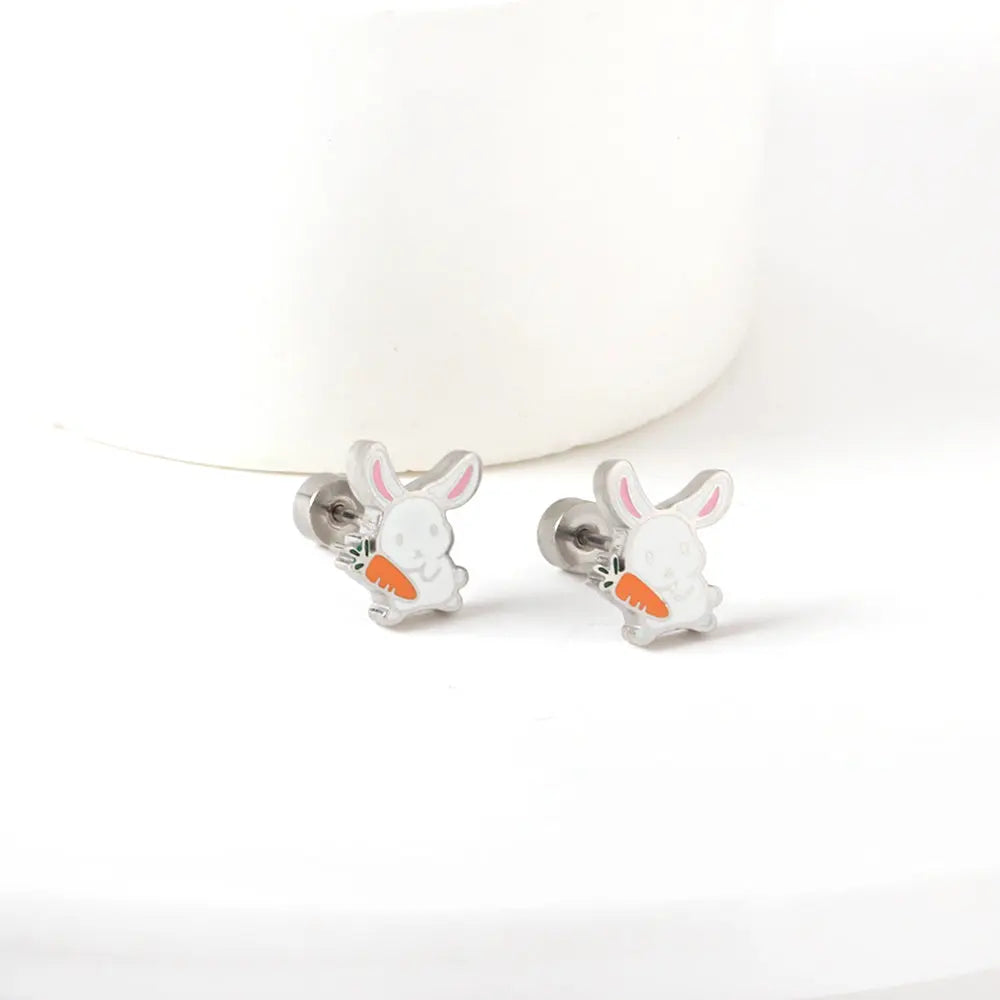 Stainless Steel Rabbit Stud Earrings with Epoxy (Twist Back)