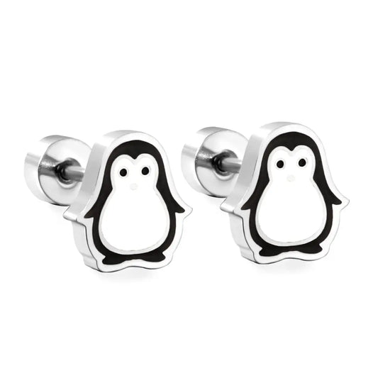 Stainless Steel penguin Stud Earrings with Epoxy