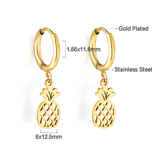 Gold-Plated Stainless Steel Pineapple Hoop Earrings