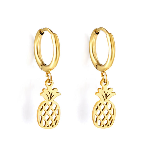 Gold-Plated Stainless Steel Pineapple Hoop Earrings