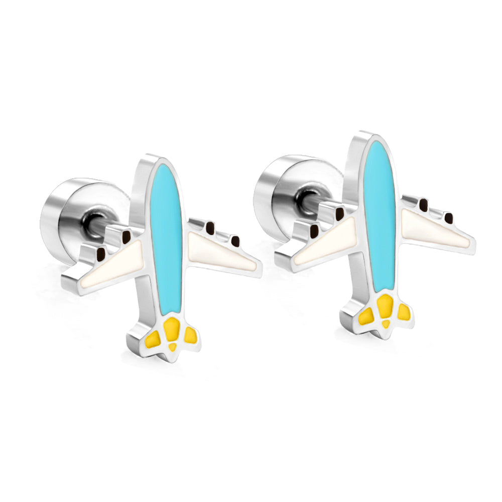 Stainless Steel Airplane Stud Earrings with Epoxy (Twist Back)