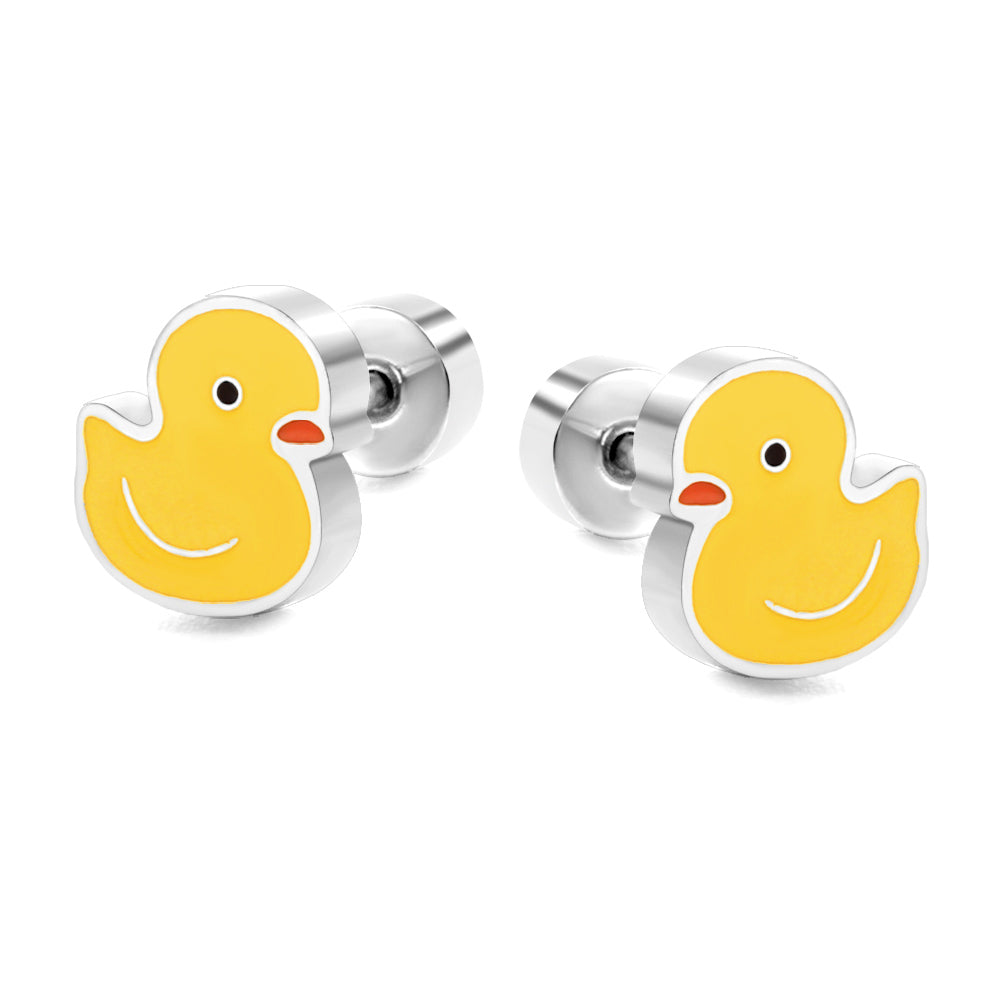 Stainless Steel Little Yellow Duck Stud Earrings with Epoxy (Twist Back)