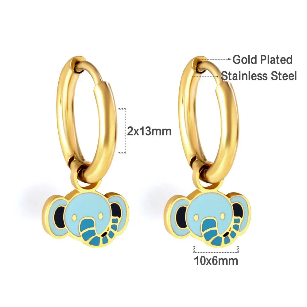 Gold-Plated Stainless Steel Elephant Hoop Earrings