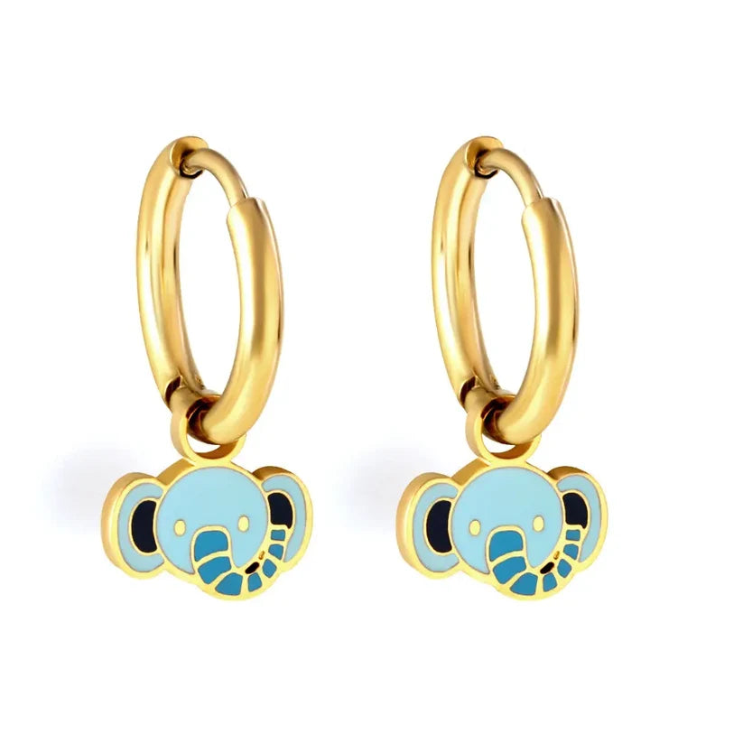 Gold-Plated Stainless Steel Elephant Hoop Earrings