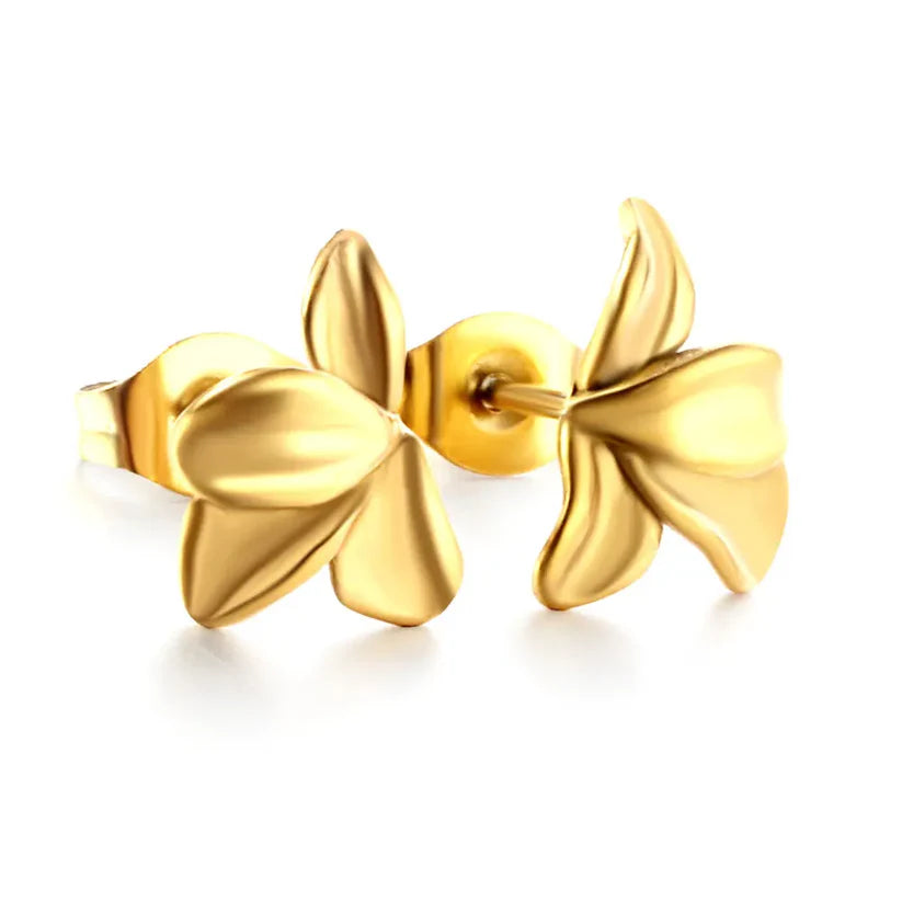 Adult Gold-Plated Half-Side Flower Stud Earrings