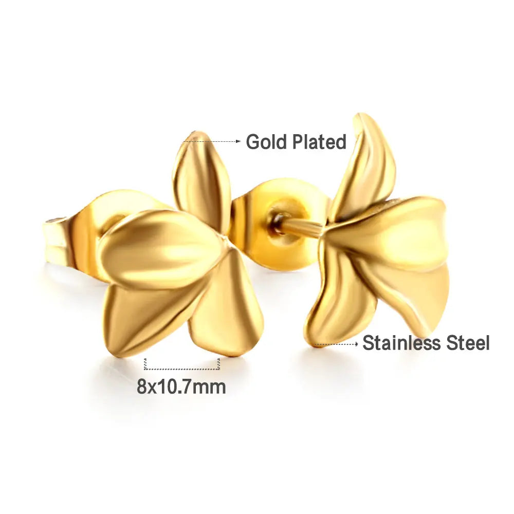 Adult Gold-Plated Half-Side Flower Stud Earrings