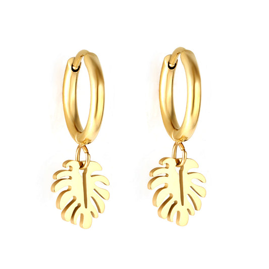 Gold-Plated Stainless Steel Leaves Hoop Earrings