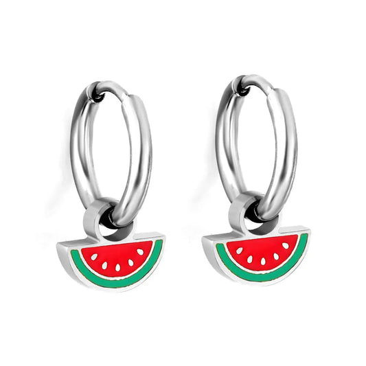 Stainless Steel Watermelon Hoop Earrings with Epoxy