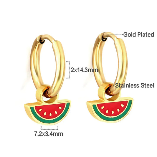 Gold-Plated Stainless Steel Watermelon Hoop Earrings with Epoxy