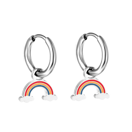Stainless Steel Rainbow Hoop Earrings with Epoxy