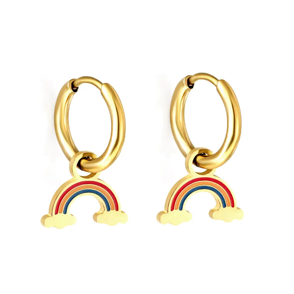Gold-Plated Stainless Steel Rainbow Hoop Earrings with Epoxy