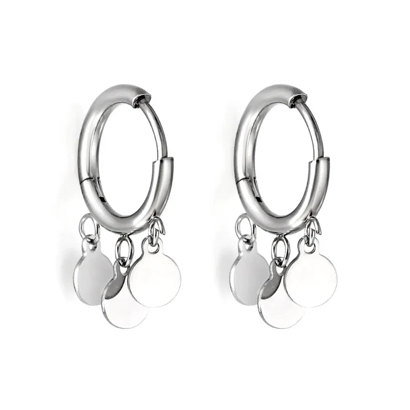 Adult Stainless Steel Hoop Earrings With 3 Circles