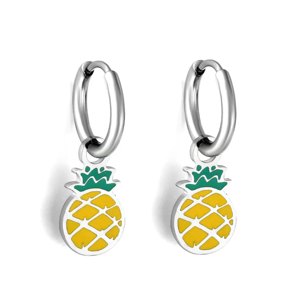 Stainless Steel Pineapple Hoop Earrings with Epoxy
