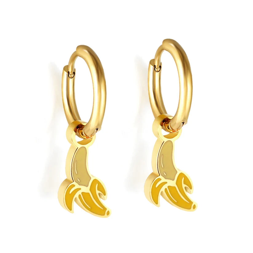 Gold-Plated Stainless Steel Banana Hoop Earrings