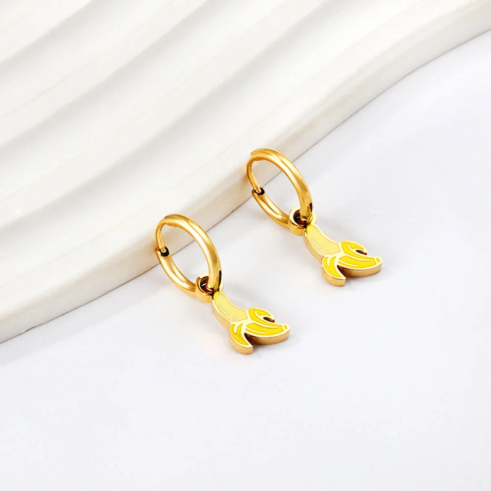 Gold-Plated Stainless Steel Banana Hoop Earrings