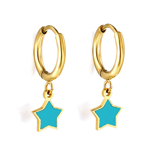 Gold-Plated Stainless Steel Star Hoop Earrings with Epoxy