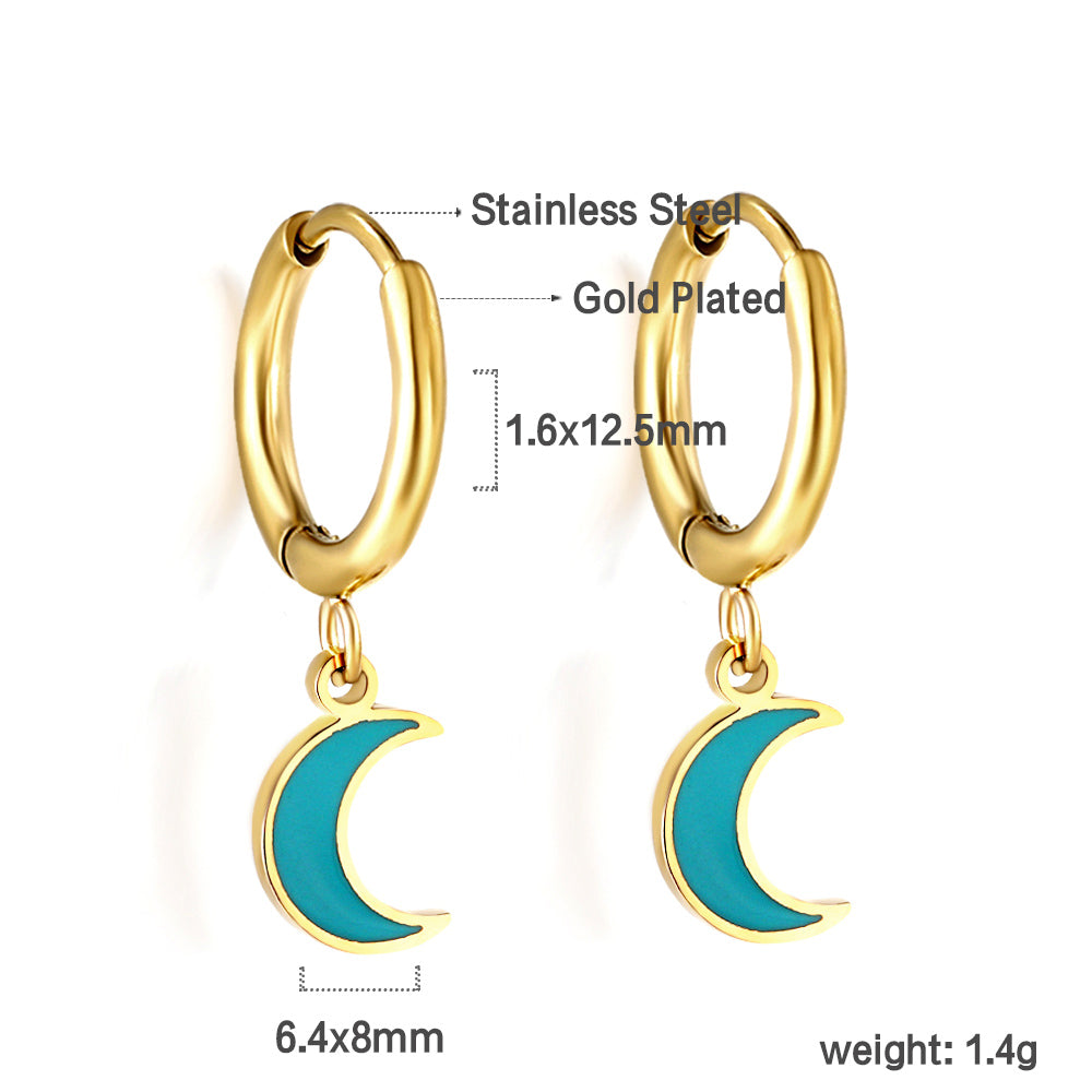 Gold-Plated Stainless Steel Crescent Hoop Earrings with Epoxy