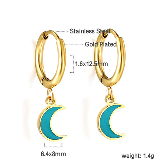 Gold-Plated Stainless Steel Crescent Hoop Earrings with Epoxy