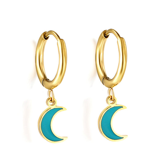 Gold-Plated Stainless Steel Crescent Hoop Earrings with Epoxy