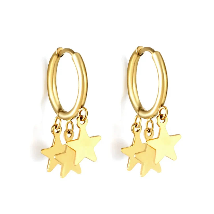 Adult Gold-Plated Stainless Steel Hoop Earrings With 3 Stars