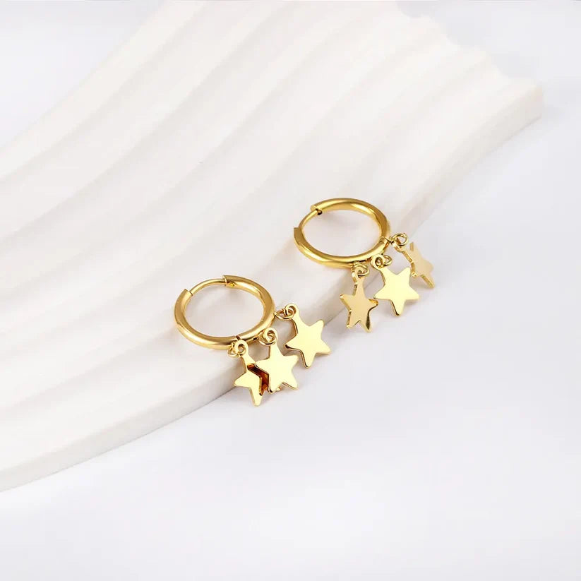 Adult Gold-Plated Stainless Steel Hoop Earrings With 3 Stars