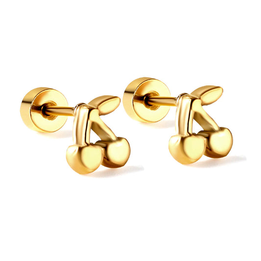 Gold-Plated Stainless Steel Cherry Stud Earrings (Twist Back)