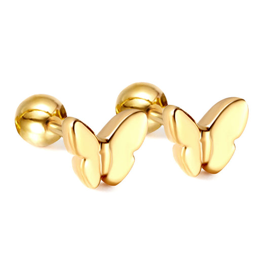 Gold-Plated Stainless Steel butterfly Stud Earrings - Ball screw Back