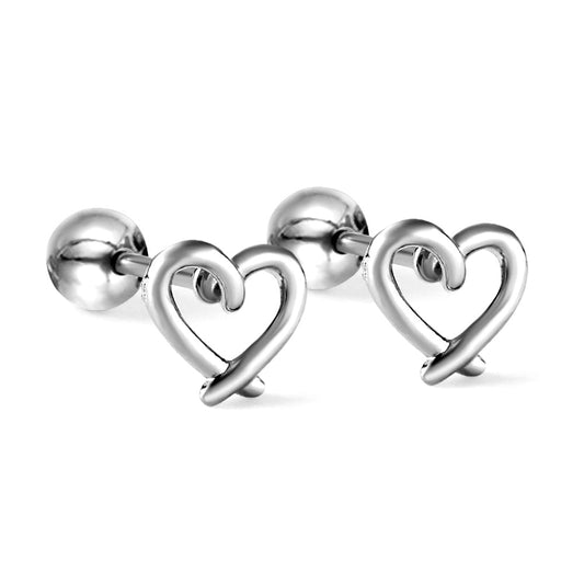 Stainless Steel Heart Stud Earrings - Ball screw Back