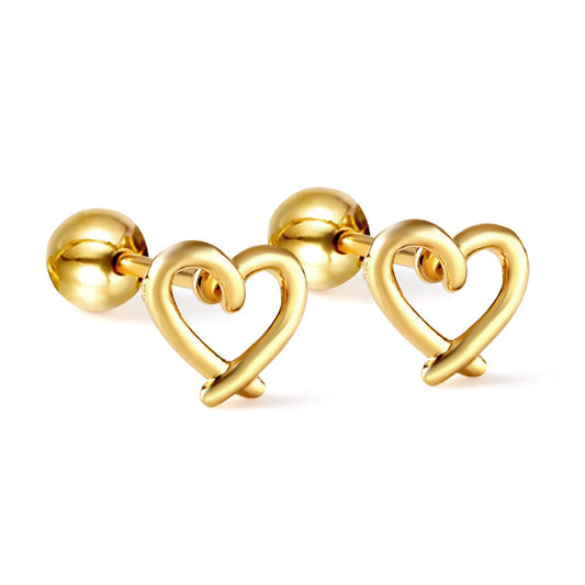 Gold-Plated Stainless Steel Heart Stud Earrings - Ball screw Back