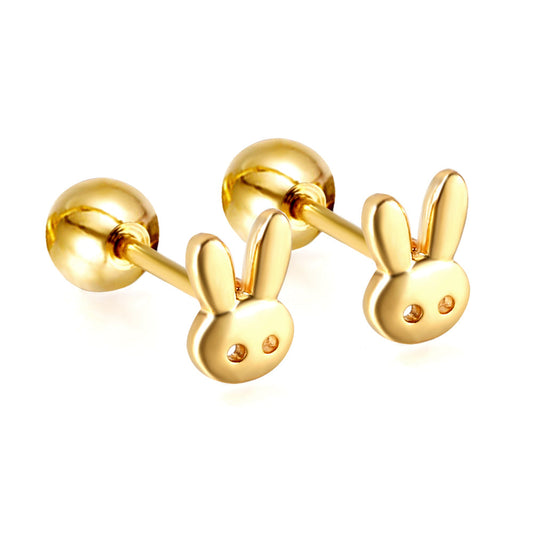 Gold-Plated Stainless Steel Rabbit Head Stud Earrings