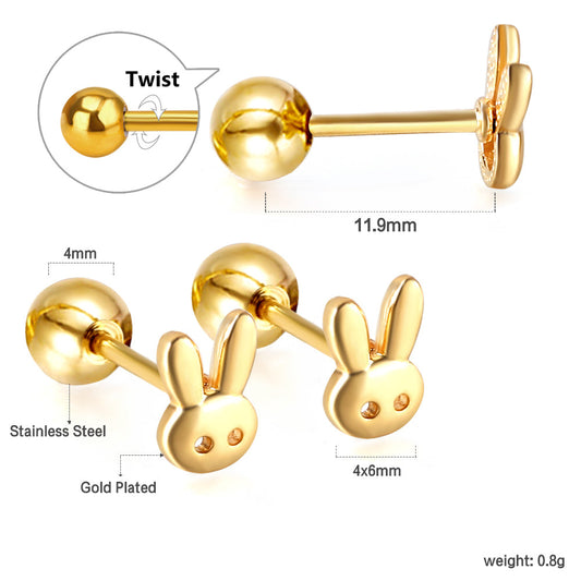 Gold-Plated Stainless Steel Rabbit Head Stud Earrings
