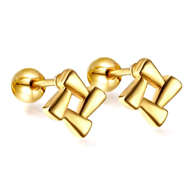 Gold-Plated Stainless Steel Ball (Screw back) Square Earrings