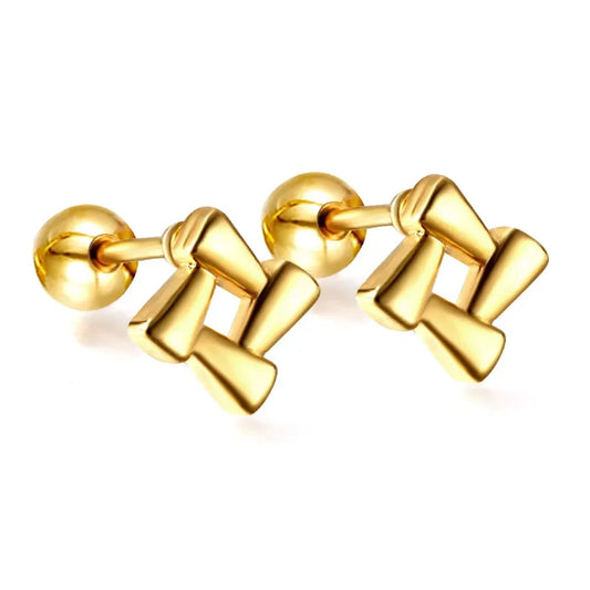 Gold-Plated Stainless Steel Ball (Twist back) Square Earrings